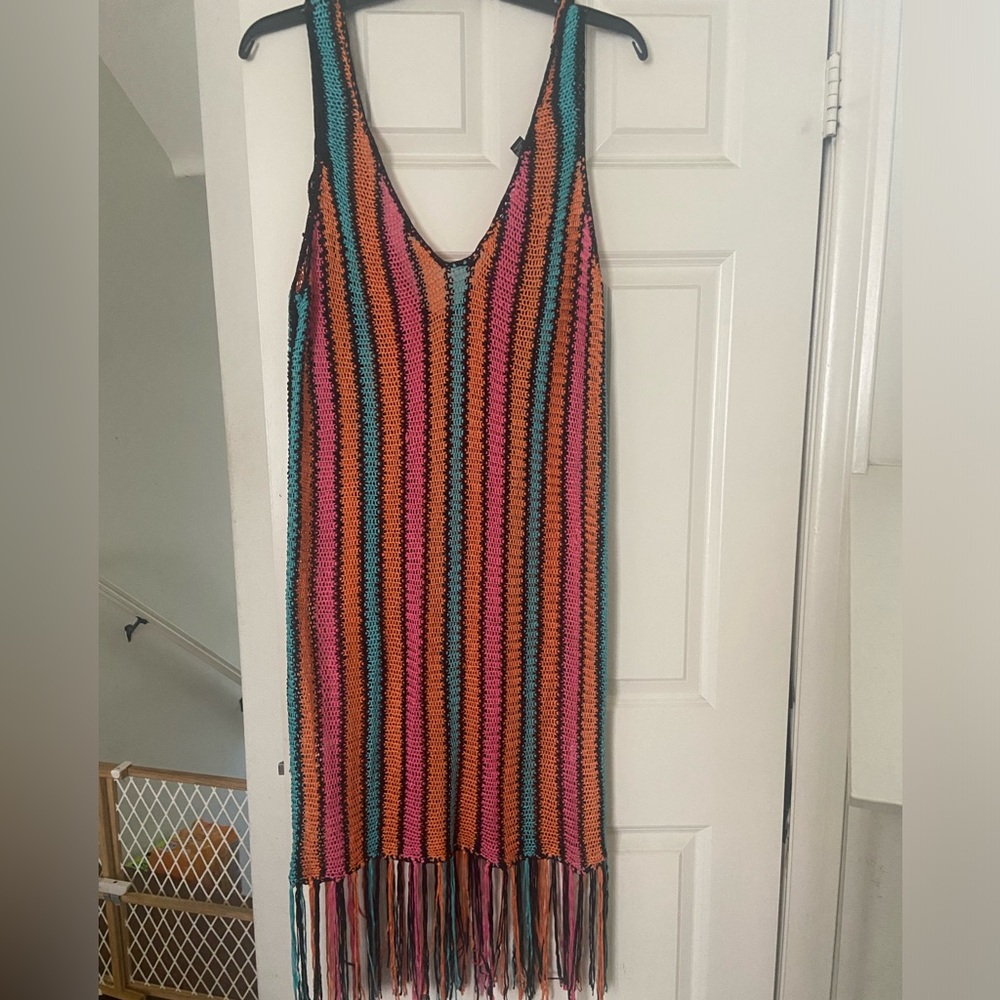 Forever 21 Multicolor Striped Crochet Fringe Summer Dress